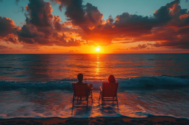 Photo sunset romance black couple celebrates anniversary with beach picnic and vacation in miami