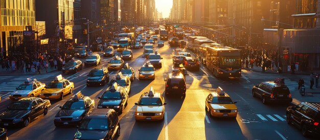 Photo sunset rush hour on a busy city street