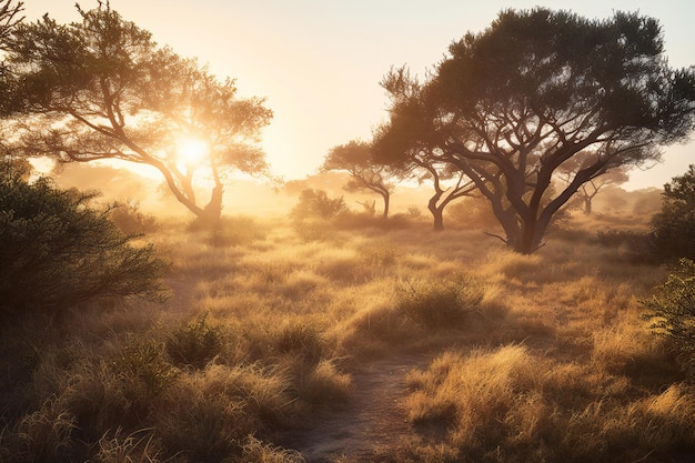 Sunset in the savanna of the island of Mallorca Spain