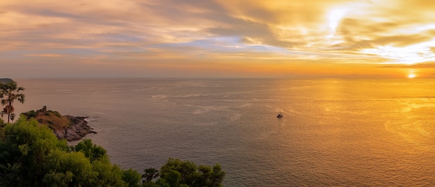 Sunset scene at Phromthep Cape the best nature sunset viewpoint in Phuket, Thailand