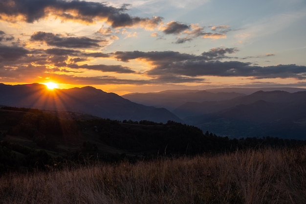 Sunset Over Scenic Mountain Landscape in Romania