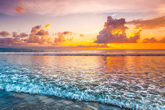 Sunset over sea on Bali, Seminyak, Double six beach