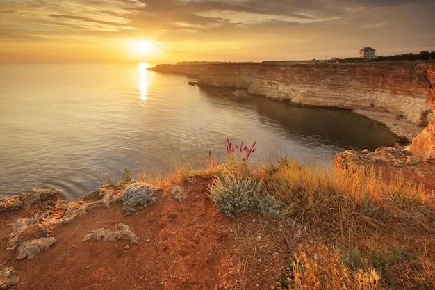 Sunset on sea cliffs