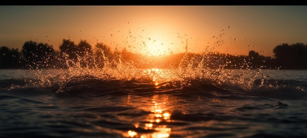 sunset at sea evening sea sun light blurred light water splash