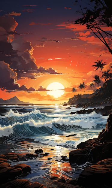 Sunset on the sea illustration Created by ai generated