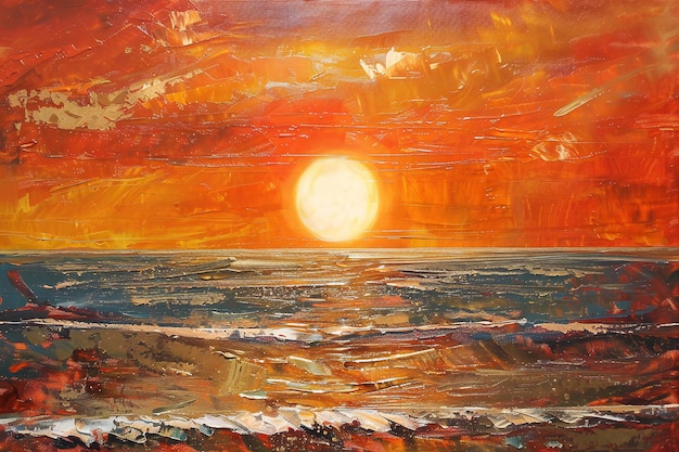 Sunset over the sea Oil painting on canvas Sunset over the sea