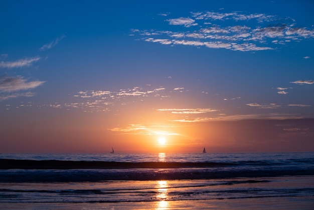 Sunset at the sea sunrise on beach colorful ocean nature landscape background with copy space