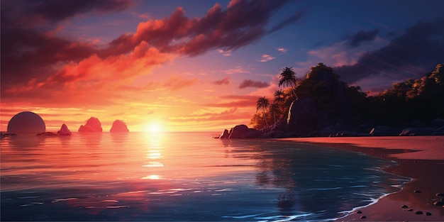 sunset seascape landscape illustrations