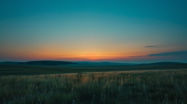 Sunset Over Serene Rolling Fields Landscape