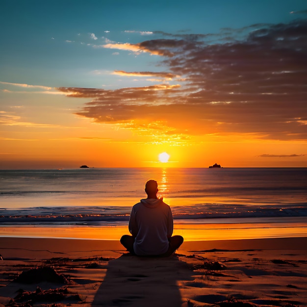 Sunset Serenity Meditation on a Peaceful Evening Beach