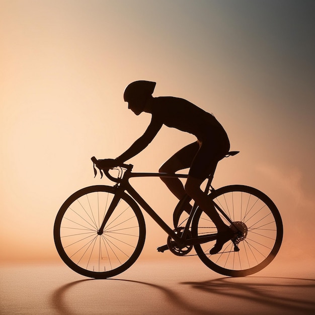 Sunset Silhouette Dynamic Cyclist on a Road Bike