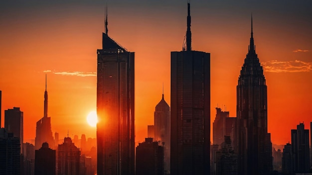 Sunset silhouette of New York City skyline