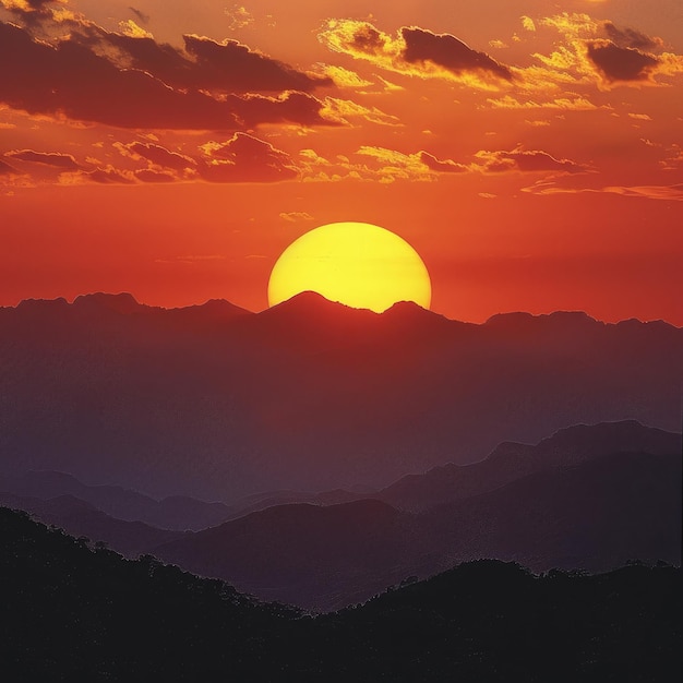 Sunset Over Silhouetted Mountains