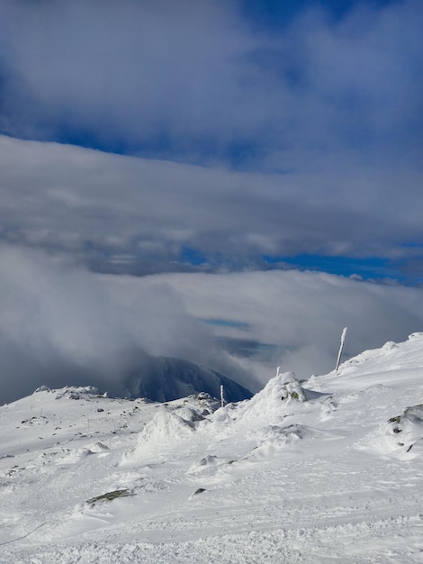 Sunset above ski slope in Slovakia tatra mountains