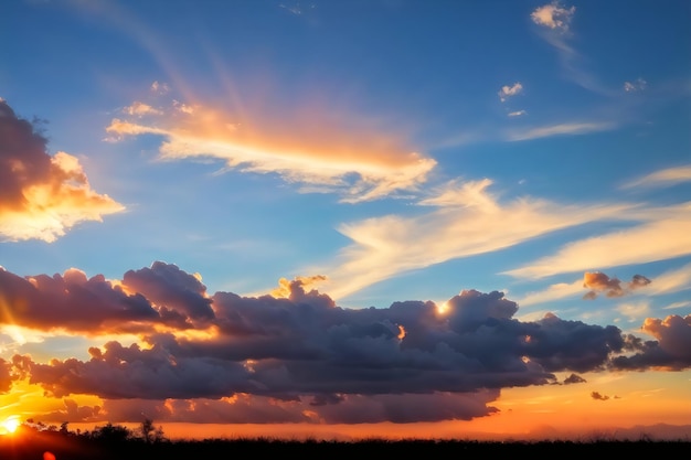 sunset sky background with tiny clouds realistic