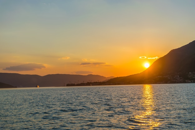 Sunset in the sky of Montenegro over the high mountains