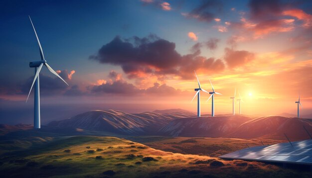 Photo sunset sky powers wind and solar