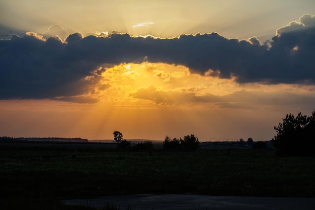 sunset in the sky the rays of the sun