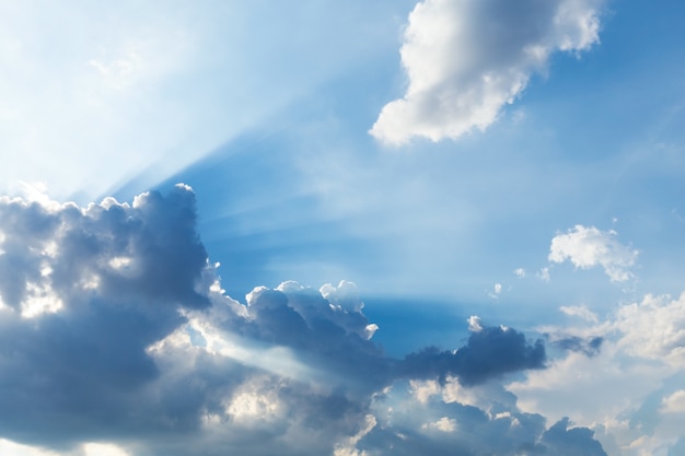 Sunset sky with cloud and sun ray. Nature background. 