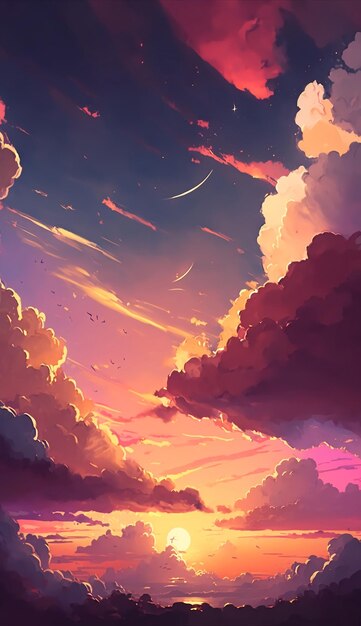 Sunset sky with soft cloudsGenerative AI