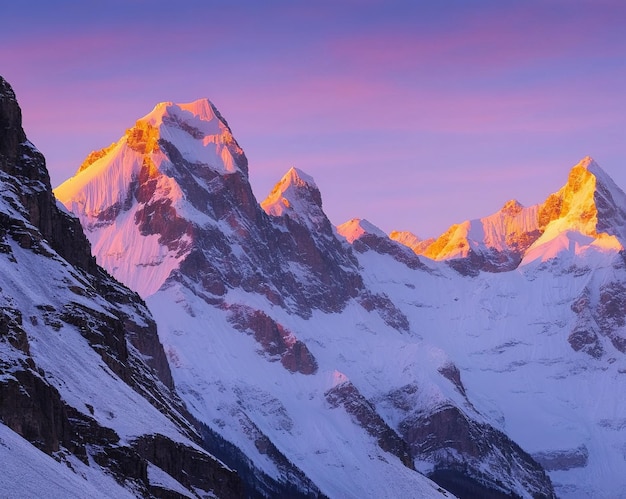 sunset in the snowy mountains