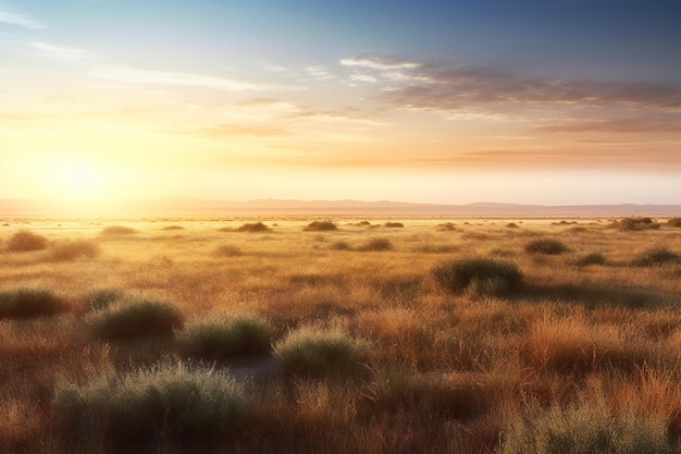 Sunset over the steppe in the steppe of Kazakhstan