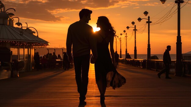 Sunset Stroll Warm tones Silhouettes Romance Boardwalk