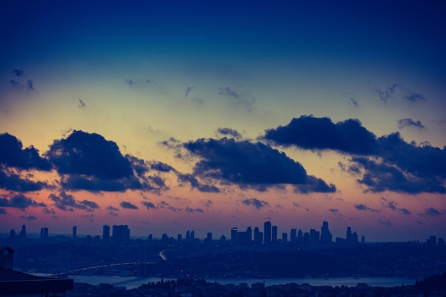 Sunset and sunrise golden sky over Istanbul horizon