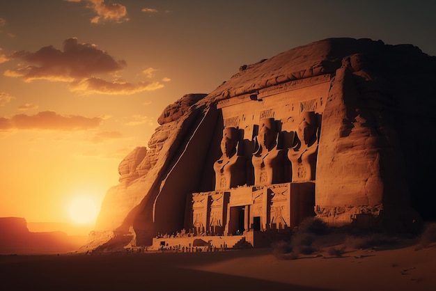 Sunset at the temples of Abu Simbel in Egypt Ai generated art