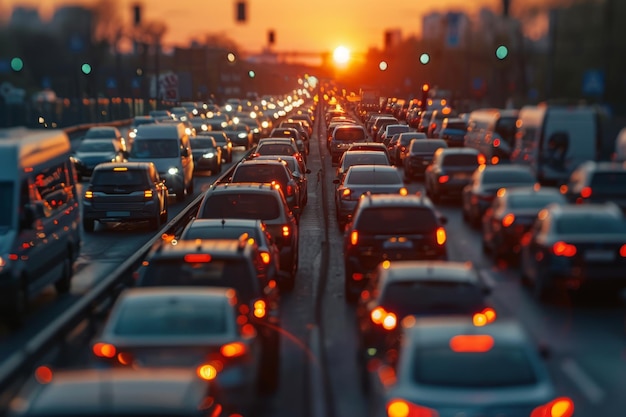 Photo sunset traffic jam on city highway