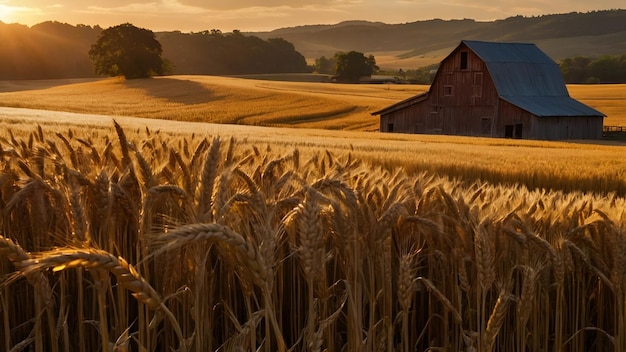 Sunset Over a Tranquil Wheat Field