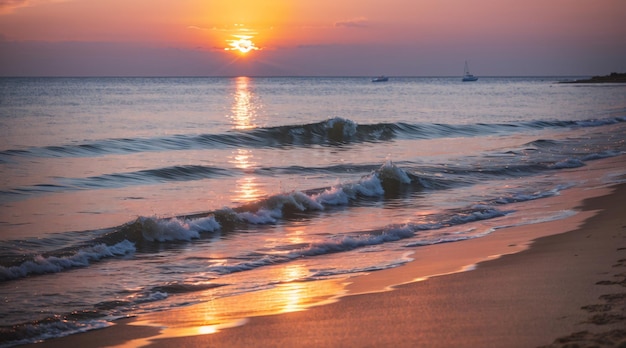 Sunset at tropical beach and coconut tree