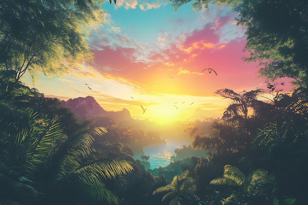 Photo sunset over tropical paradise