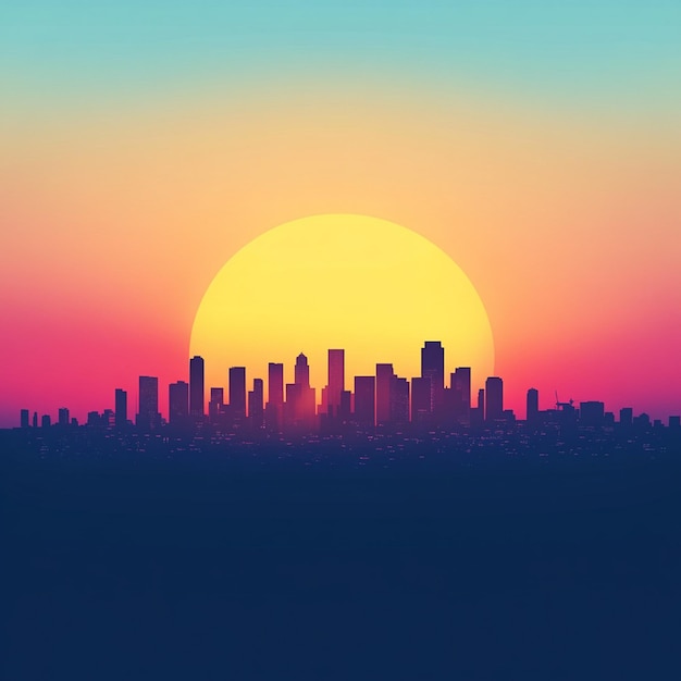 Photo sunset urban skyline colorful minimalist cityscape