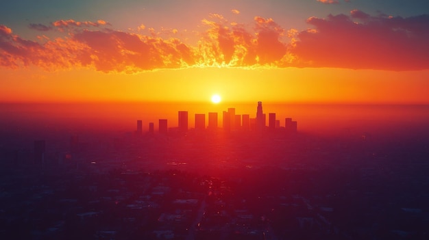 Photo sunset over urban skyline