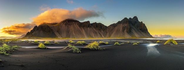 Sunset above Vestrahorn in Iceland