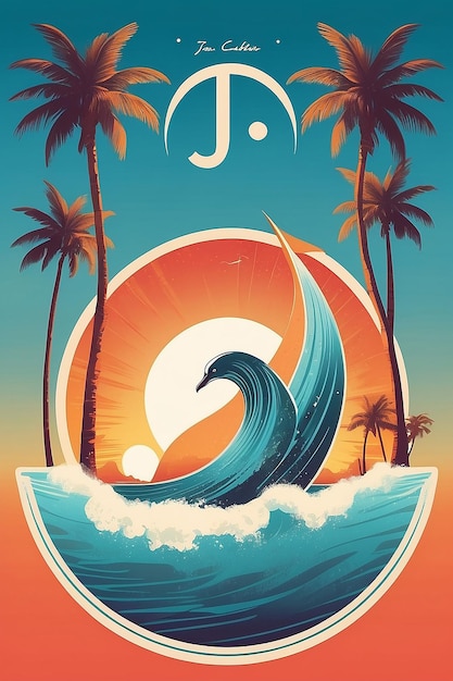 Photo sunset vibes jojo beach band logo in retro summer style