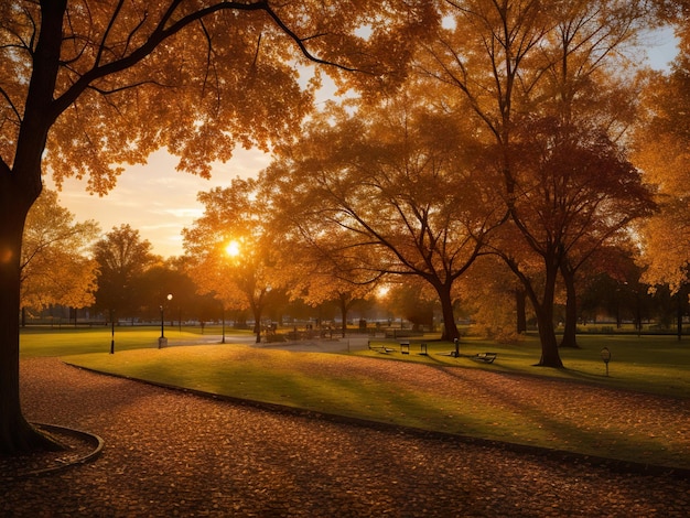 Photo sunset view landscape city park sunset