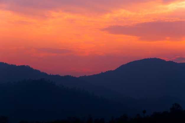 Sunset view landscape with layer mountain at north of Thailand