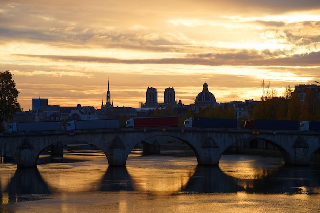 Sunset view of Seine river Royal bridge