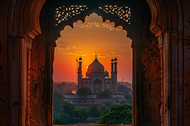 Sunset view of the Taj Mahal in Agra India