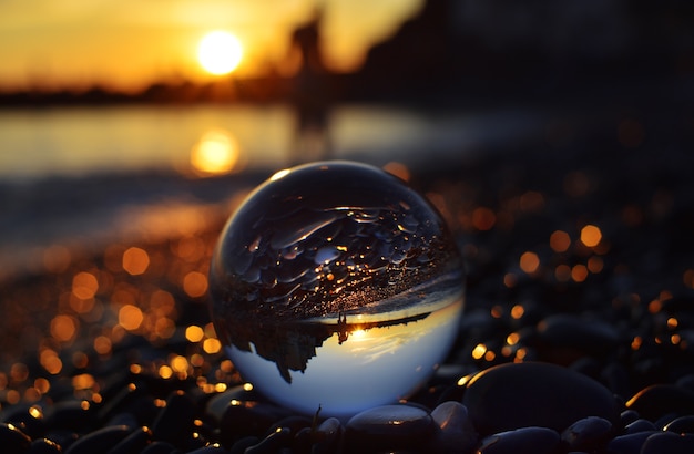 sunset view through the eyes of the lensball sphere