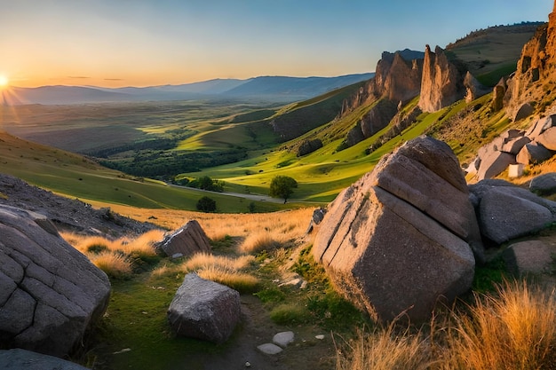 A sunset view of the valley