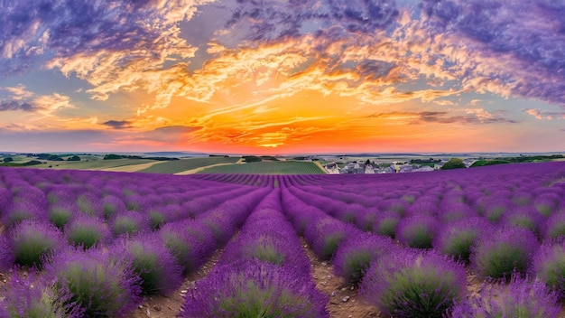 Sunset over a violet lavender field in provencehokkaido