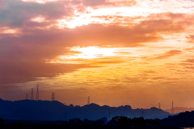 Sunset over the Vistula river, Wloclawek, Poland