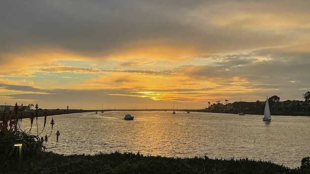 Sunset over water in Marina del Rey CA