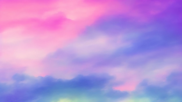 Sunset watercolor landscape with purple clouds in the sky background