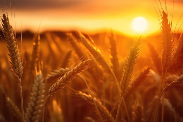 Sunset wheat field background photo blurred and soft focus Generative AI