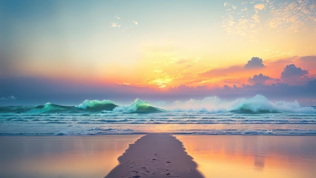 A sunset with a beach and a sign that says'ocean '