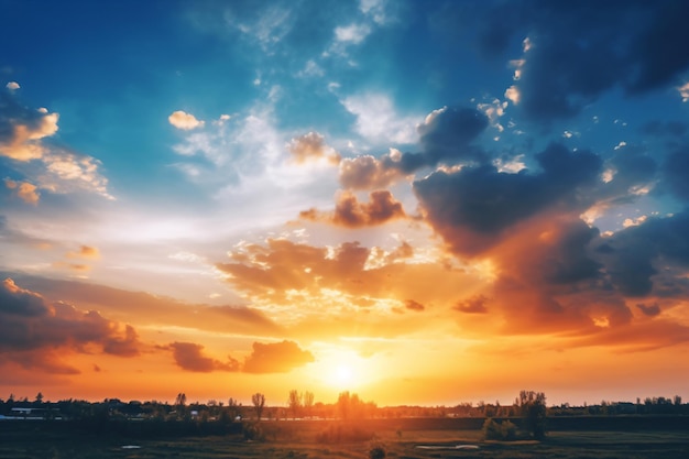 Sunset with a beautiful sky and clouds